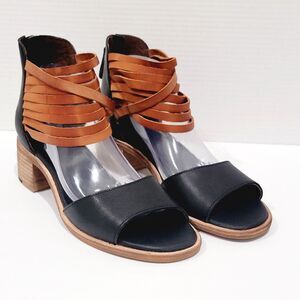 Gee WaWa Sandals Women Sz 10 M Black Brown Leather Ankle Strap Heels Hand Made